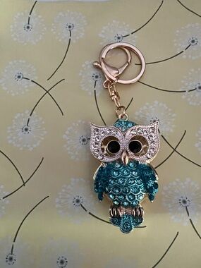 Crystal Owl Keychain Bag Charm - Teal Accent